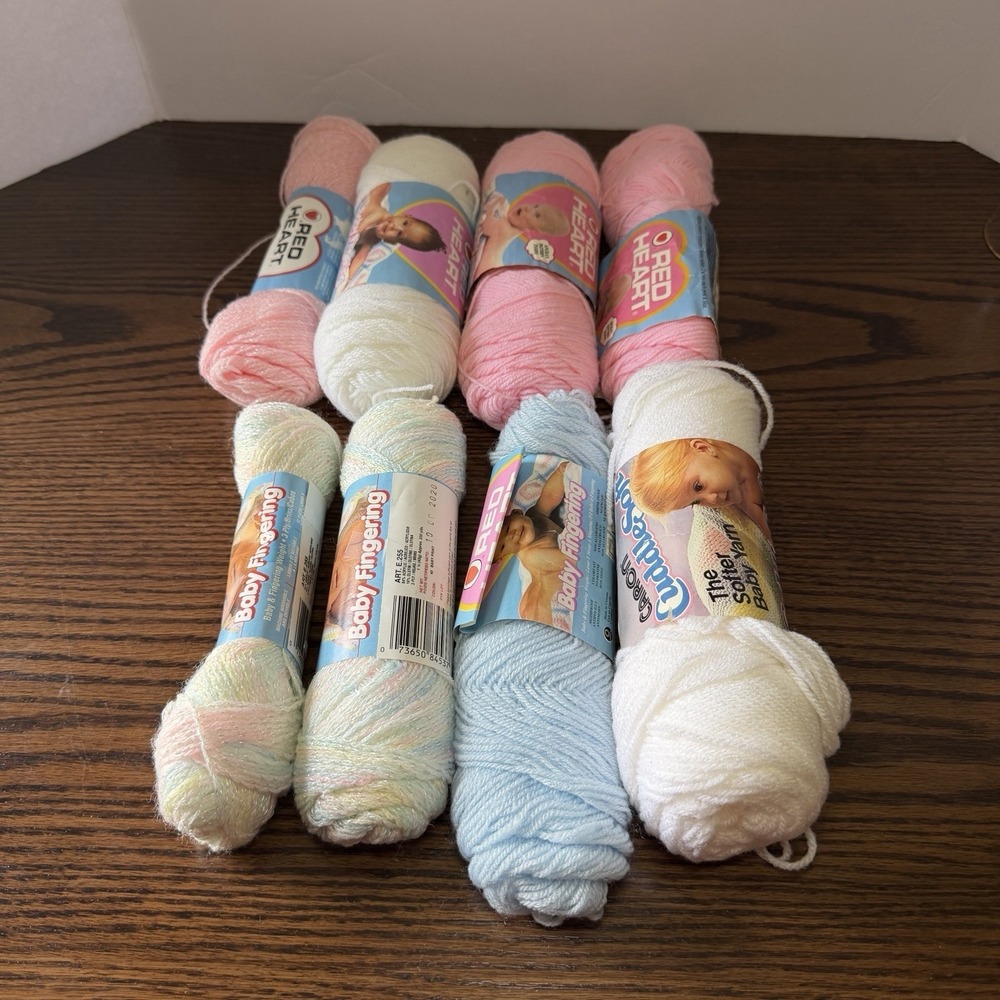 Lot Of 8 Baby Print Yarn Skeins Discontinued Colors Pastel